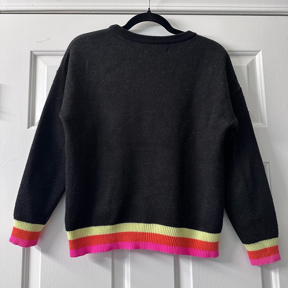 The Tellier LOVE Graphic Knit Sweater Black Rainbow Stripe Women’s Small - Picture 5 of 8